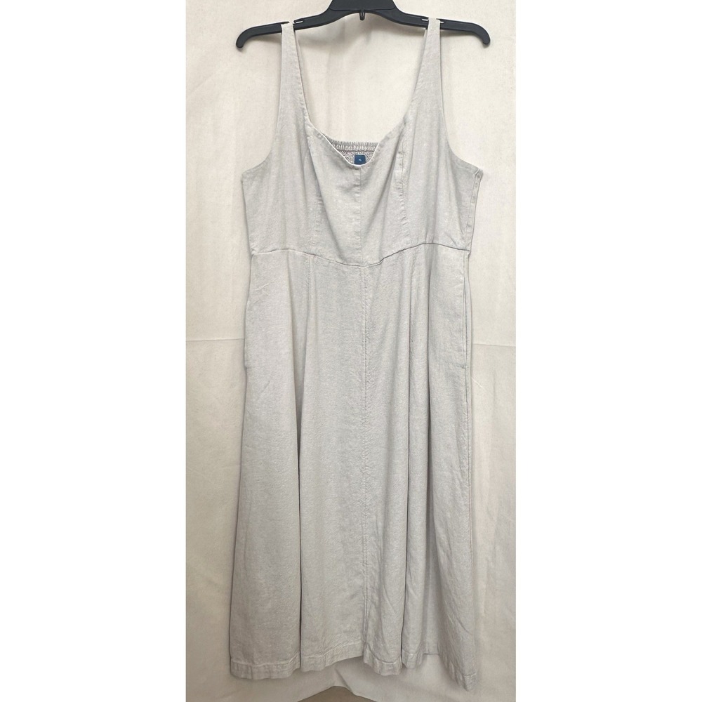Old Navy Casual Flax Linen Blend Notch Neck Smocked Back Midi Dress XL Granola
